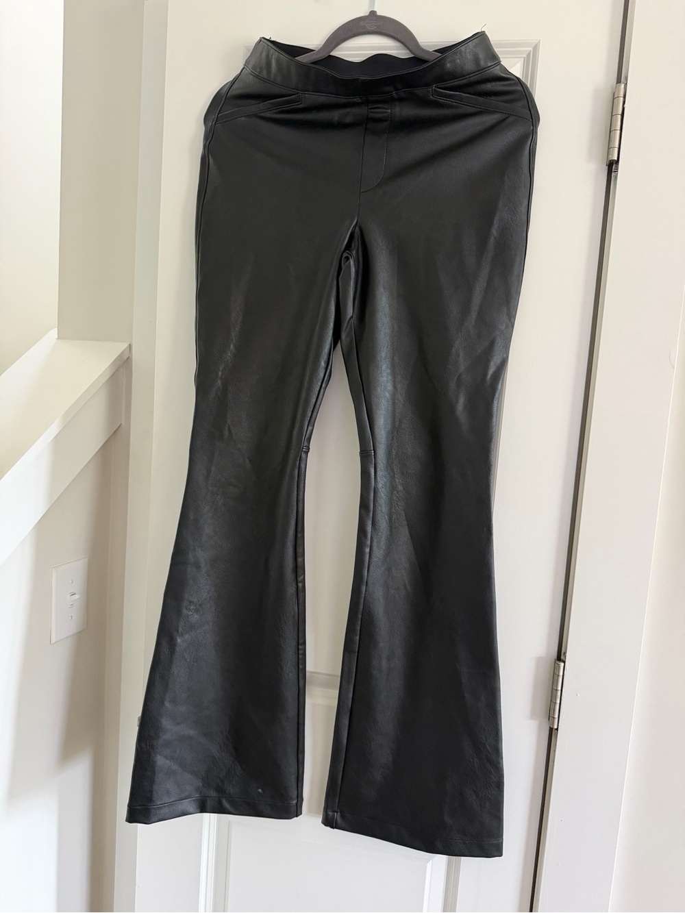 SPANX Black Faux Leather High-Rise Flare Leg Pull On Pants - Picture 12 of 12